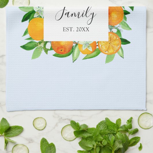 Oranje vruchten en bloemen Zomer Bloemen Botanisch Theedoek (Gevouwen)