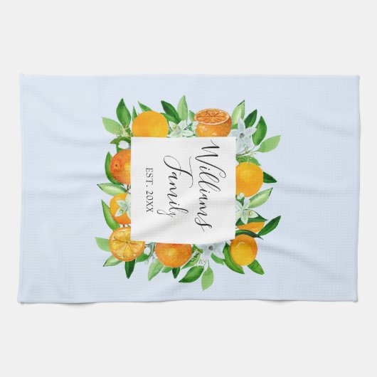 Oranje vruchten en bloemen Zomer Bloemen Botanisch Theedoek (Horizontaal)