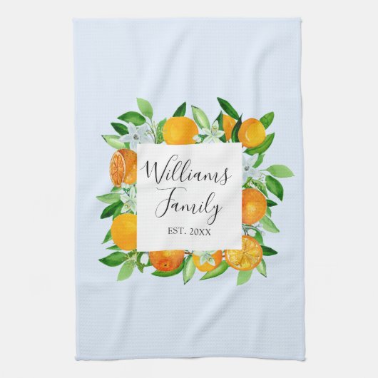 Oranje vruchten en bloemen Zomer Bloemen Botanisch Theedoek (Verticaal)