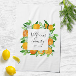 Oranje vruchten en bloemen Zomer Bloemen Botanisch Theedoek