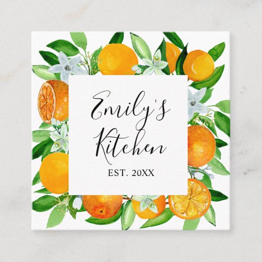 Oranje vruchten en bloemen Zomer Bloemen Botanisch Vierkante Visitekaartje (Voorkant)