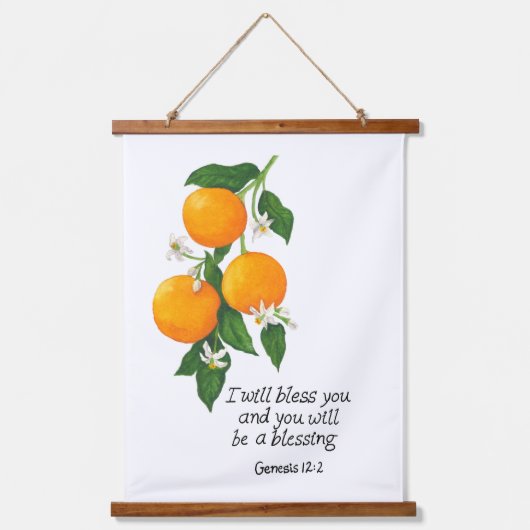 Oranje vruchten Genesis 12:2 Hangend Wandkleed (Voorkant)