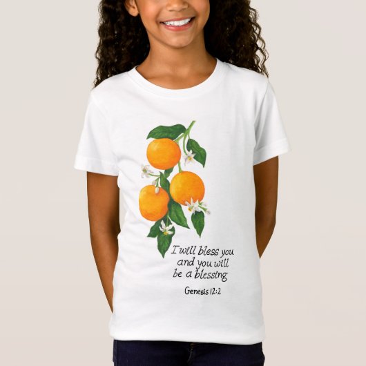 Oranje vruchten Genesis 12:2 T-shirt (Voorkant)