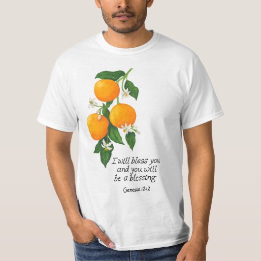 Oranje vruchten Genesis 12:2 T-shirt (Voorkant)