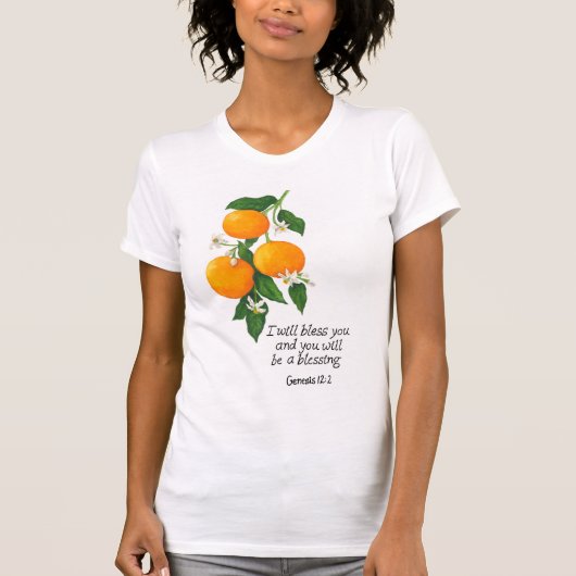 Oranje vruchten Genesis 12:2 T-shirt (Voorkant)