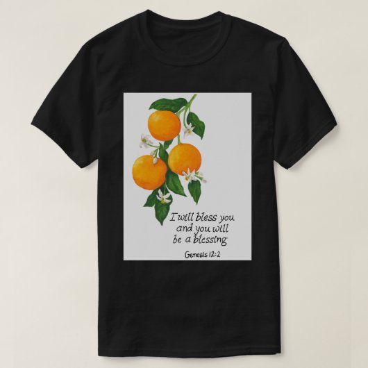 Oranje vruchten Genesis 12:2 T-shirt (Design voorkant)
