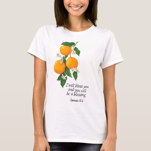 Oranje vruchten Genesis 12:2 T-shirt (Voorkant)