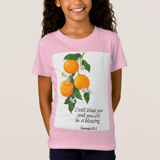 Oranje vruchten Genesis 12:2 T-shirt (Voorkant)