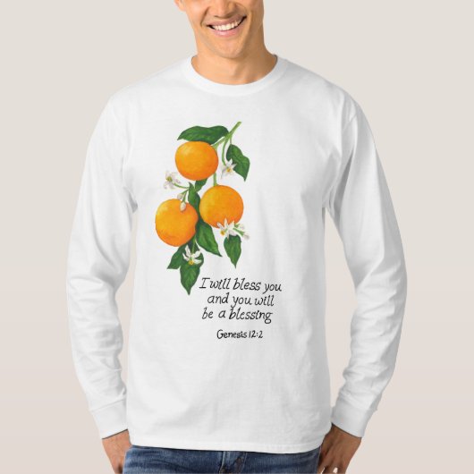 Oranje vruchten Genesis 12:2 T-shirt (Voorkant)