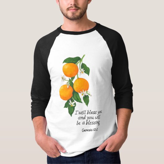 Oranje vruchten Genesis 12:2 T-shirt (Voorkant)