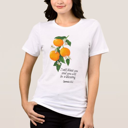 Oranje vruchten Genesis 12:2 Tri-Blend Shirt (Voorkant)