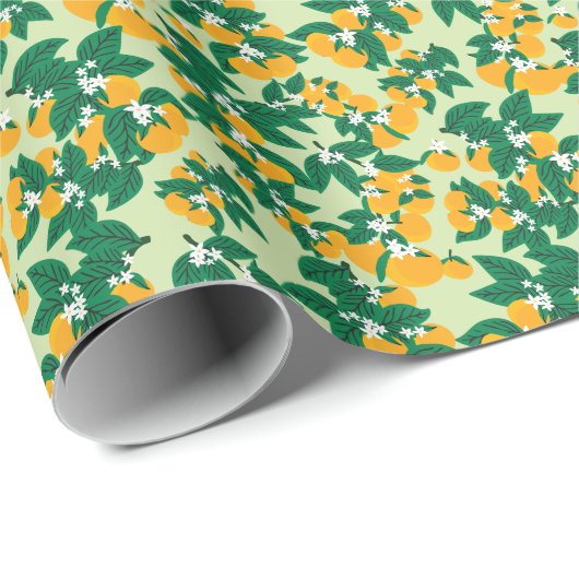 Oranje vruchten: groen  motief. cadeaupapier (Rol Hoek)