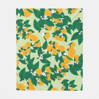 Oranje vruchten: groen motief. fleece deken