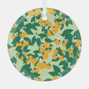 Oranje vruchten: groen motief. glas ornament