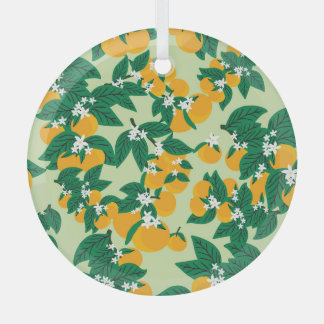Oranje vruchten: groen motief. glas ornament