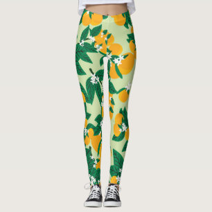 Oranje vruchten: groen  motief. leggings