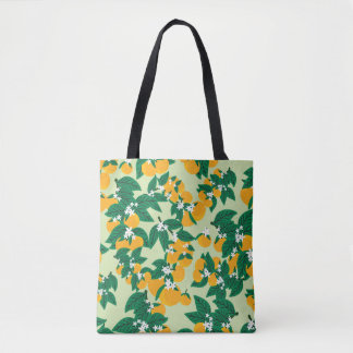 Oranje vruchten: groen motief. tote bag