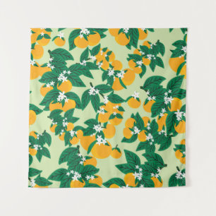 Oranje vruchten: groen  motief. wandkleed