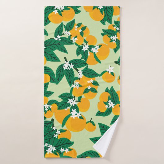  oranje vruchten met groene achtergrondnaadjes badhanddoek (Badhanddoek)