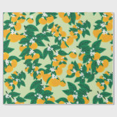 oranje vruchten met groene achtergrondnaadjes cadeaupapier (Vlak)
