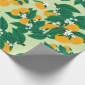 oranje vruchten met groene achtergrondnaadjes cadeaupapier (Hoek)