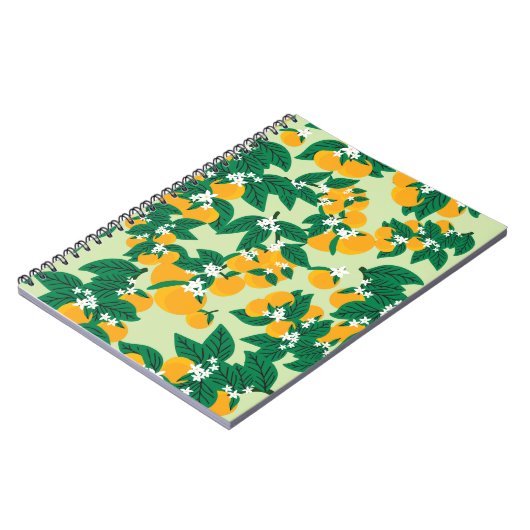  oranje vruchten met groene achtergrondnaadjes notitieboek (Linkerzijde)