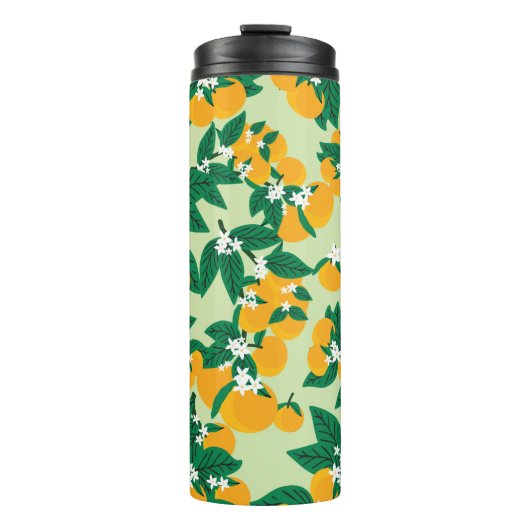  oranje vruchten met groene achtergrondnaadjes thermosbeker (Voorkant)