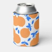 Oranje vruchten: prachtig blauw-getwijnd patroon. blikjeskoeler (Blikje Achterkant)