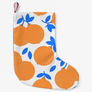 Oranje vruchten: prachtig blauw-getwijnd patroon. kleine kerstsok