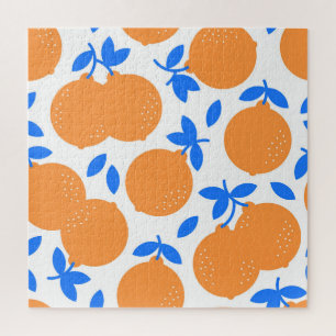 Oranje vruchten: prachtig blauw-getwijnd patroon. legpuzzel