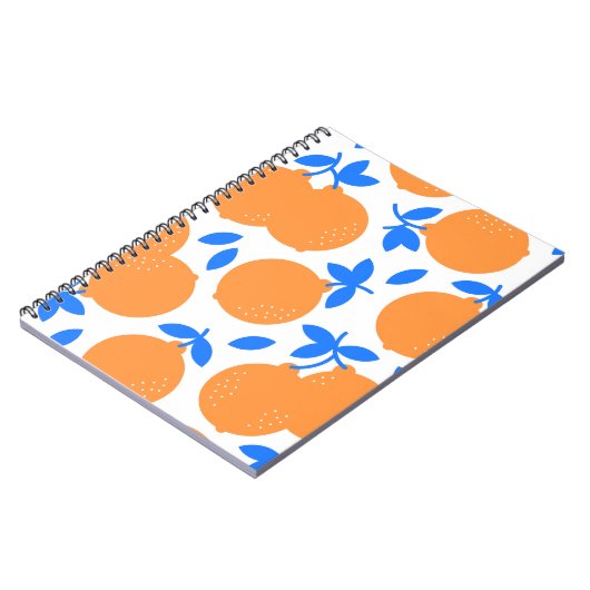 Oranje vruchten: prachtig blauw-getwijnd patroon. notitieboek (Linkerzijde)