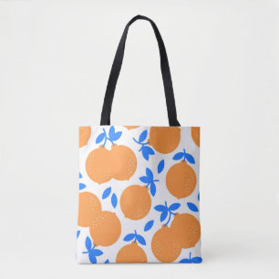 Oranje vruchten: prachtig blauw-getwijnd patroon. tote bag
