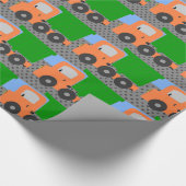 Oranje vuilniswagen cadeaupapier (Hoek)