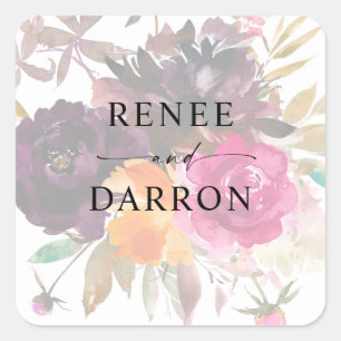 Oranje, warmroze en Paarse Herfst 3 Floral Vierkante Sticker