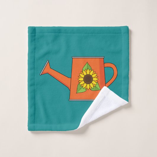 Oranje Watering Can met Zonnebloem Bad Handdoek (Wasdoekje)