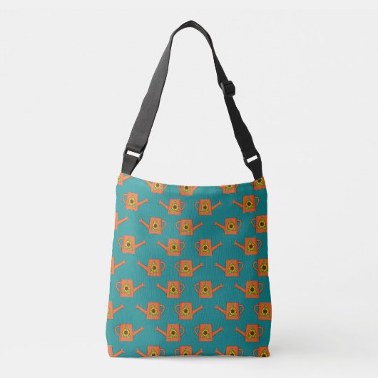 Oranje Watering Can met Zonnebloem Crossbody Tas (Voorkant)