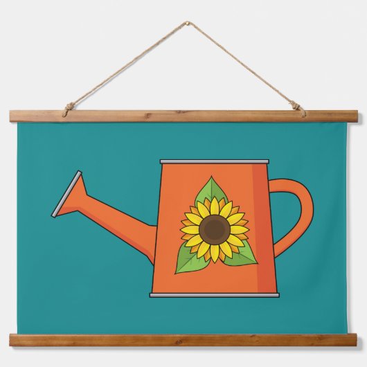 Oranje Watering Can met Zonnebloem Hangend Wandkleed (Voorkant)