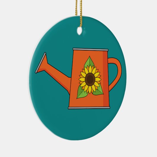 Oranje Watering Can met Zonnebloem Keramisch Ornament (Rechts)