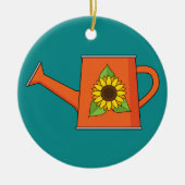 Oranje Watering Can met Zonnebloem Keramisch Ornament (Voorkant)