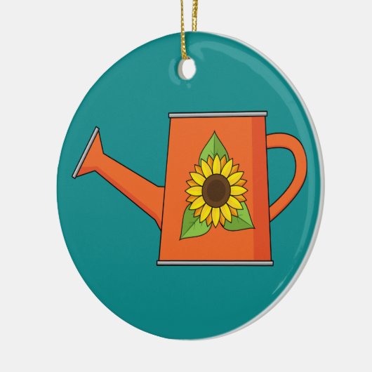 Oranje Watering Can met Zonnebloem Keramisch Ornament (Links)