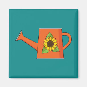 Oranje Watering Can met Zonnebloem Magneet