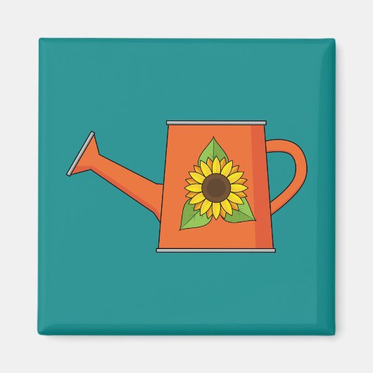 Oranje Watering Can met Zonnebloem Magneet (Voorkant)