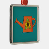 Oranje Watering Can met Zonnebloem Metalen Ornament (Rechts)