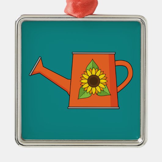 Oranje Watering Can met Zonnebloem Metalen Ornament (Voorkant)