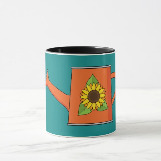 Oranje Watering Can met Zonnebloem Mok (Midden)