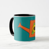 Oranje Watering Can met Zonnebloem Mok (Voorkant links)