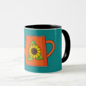 Oranje Watering Can met Zonnebloem Mok (Voorkant rechts)
