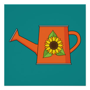 Oranje Watering Can met Zonnebloem Perfect Poster