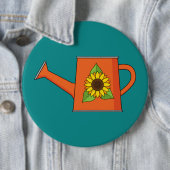 Oranje Watering Can met Zonnebloem Ronde Button 6,0 Cm (In situ)