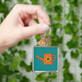 Oranje Watering Can met Zonnebloem Sleutelhanger (Hand)